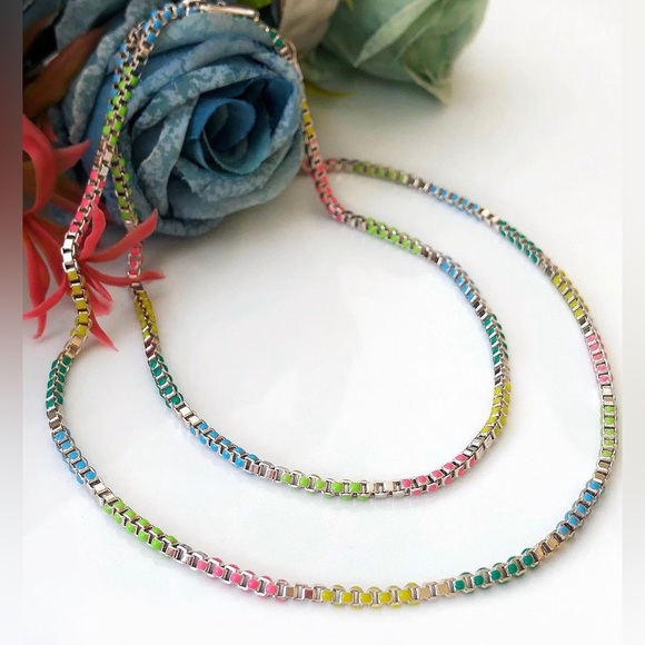 Colorful Chain Necklace Platinum Plated Luxury Jewelry - Picture 1 of 9